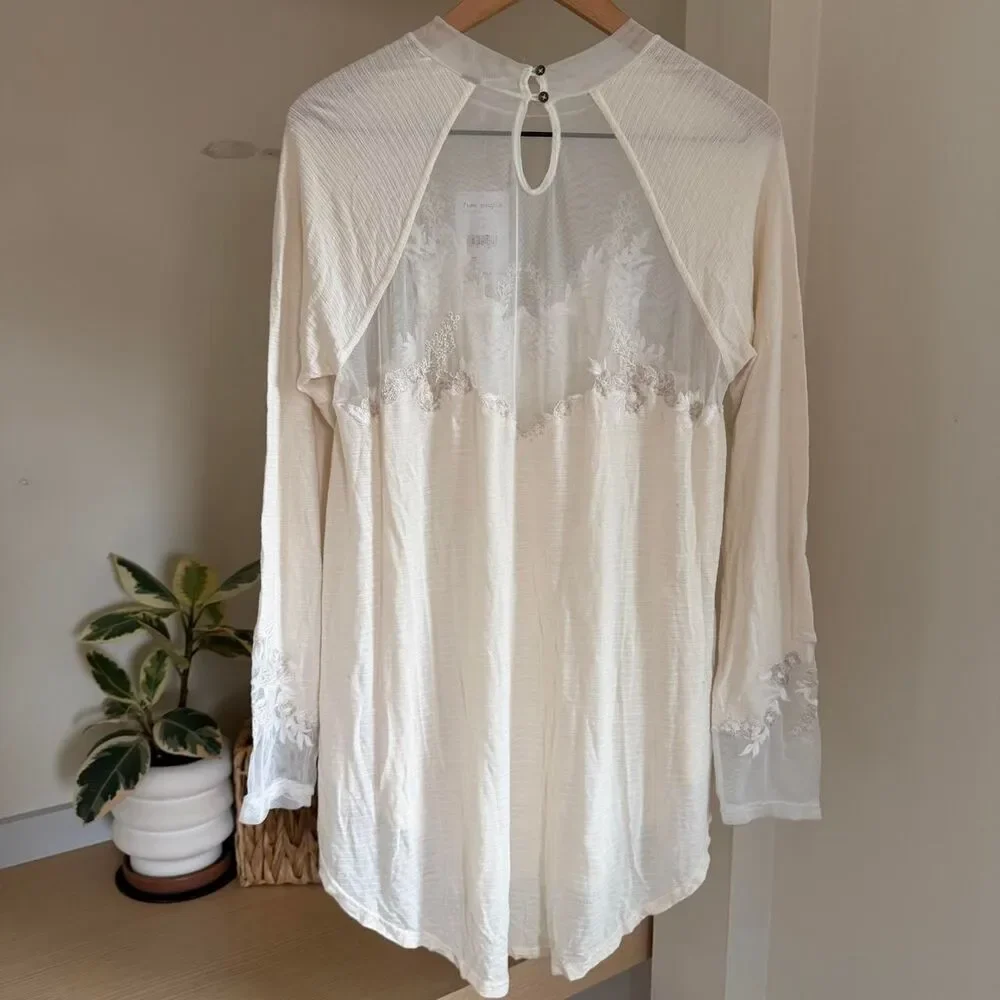 Free People Saheli Tunic Top Layering Piece in Ecru Large NWT